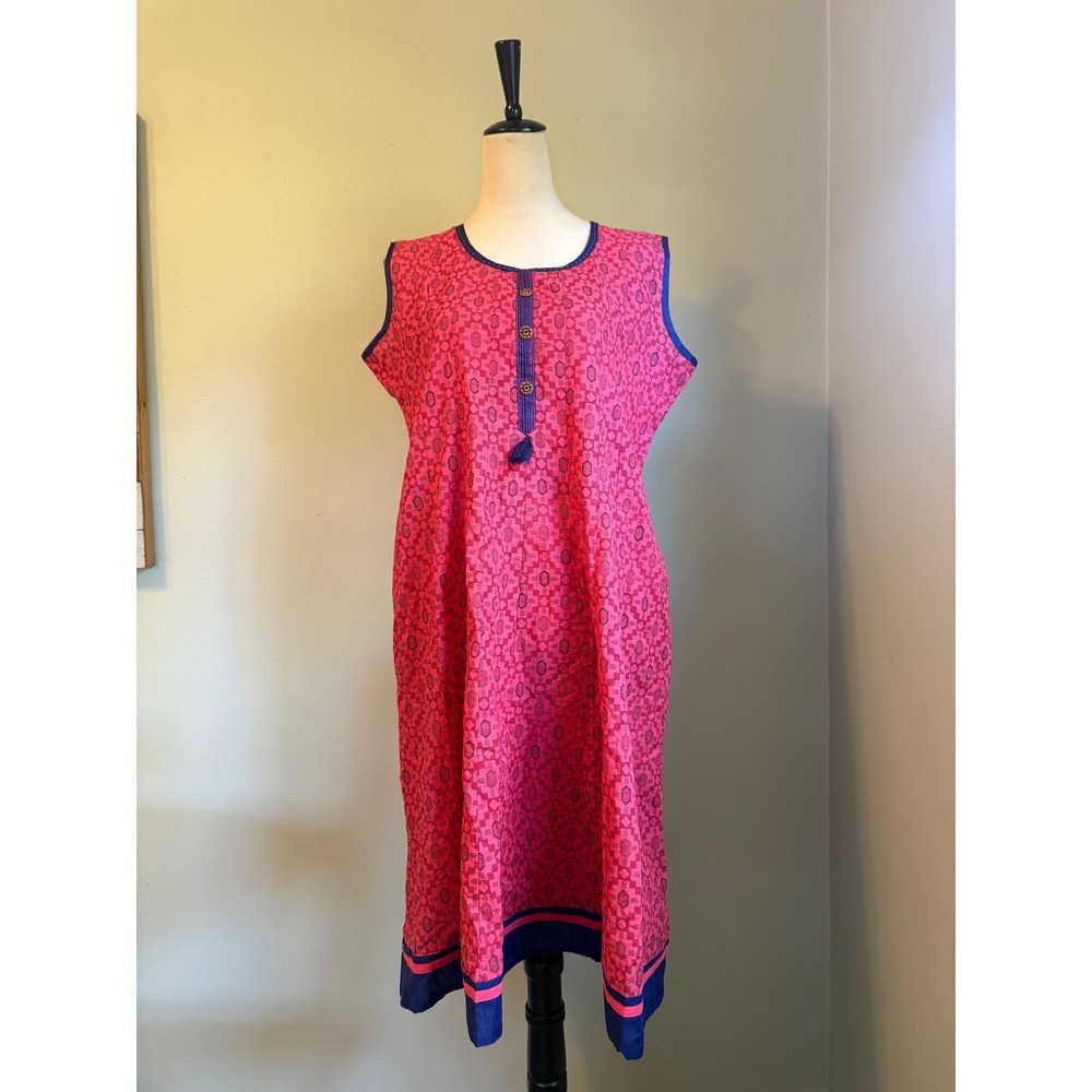 Pink Blue Sleeveless Midi Dress XL NWT boho whimsigoth resort beach tassel retro